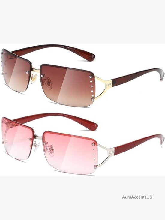 Rectangle Sunglasses Retro Square Frame Rimless UV Protection Unisex main image 4